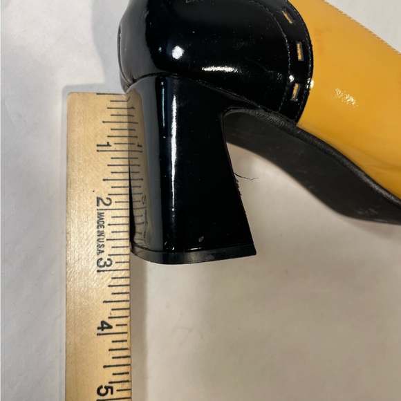 Enzo Angiolini Square Toe Patent Yellow and Black Chunky Block Heel Size 8.5 - Picture 9 of 10